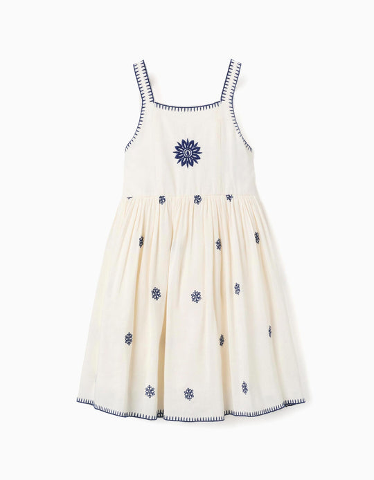 SleeveleDreIn Cotton And Linen With Flowers For Girls Beige Blue