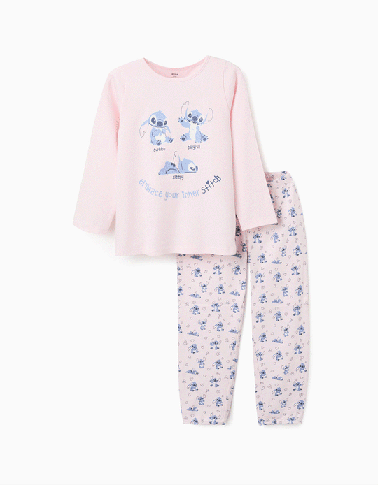 Long sleeve glow-in-the-dark pyjamas with Stitch for girls  light pink