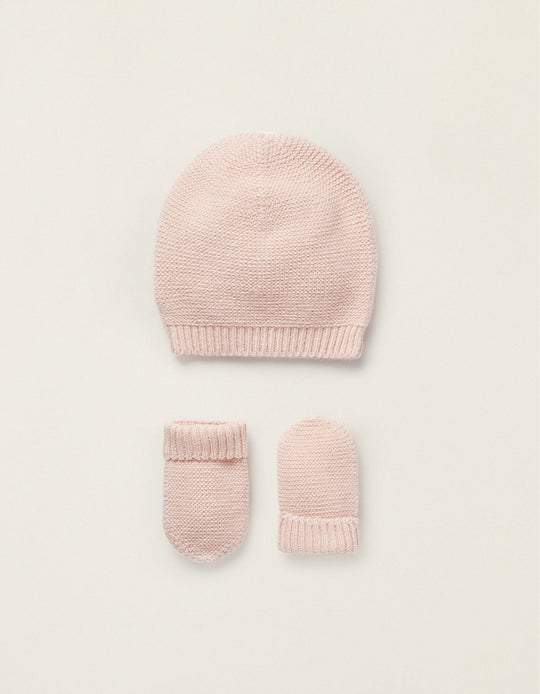 طقم قبعة وقفازات، وردي بلوري