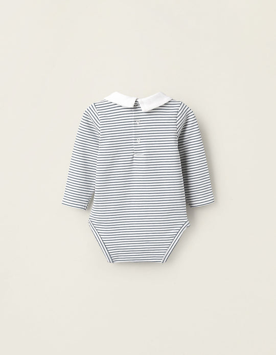 Bodysuit with Contrasting Collar for Newborn Boys 'Fox', White