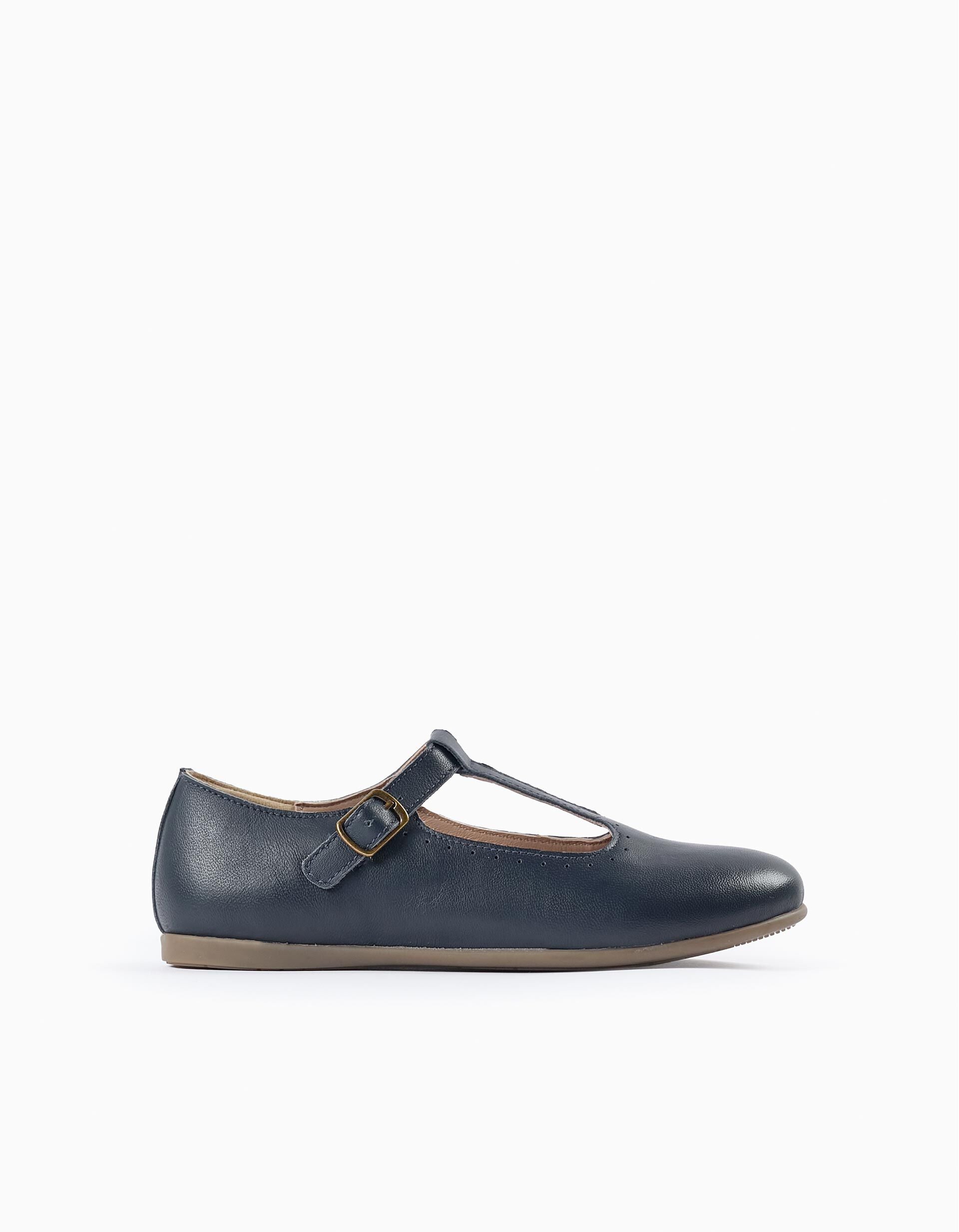 Leather Ballerina Flats for Girls Dark Blue | Saudi Arabia