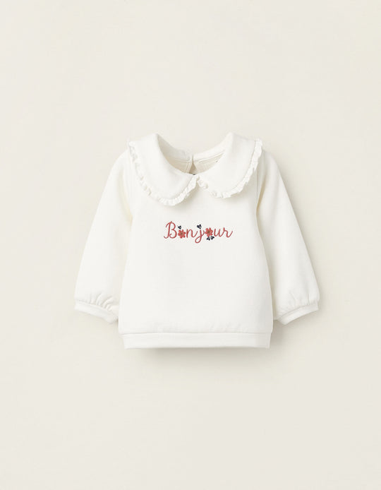 Sweatshirt with Claudine Collar for Baby Girls, White