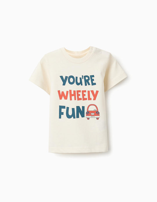 Cotton T-shirt for Baby Boys 'Car', White