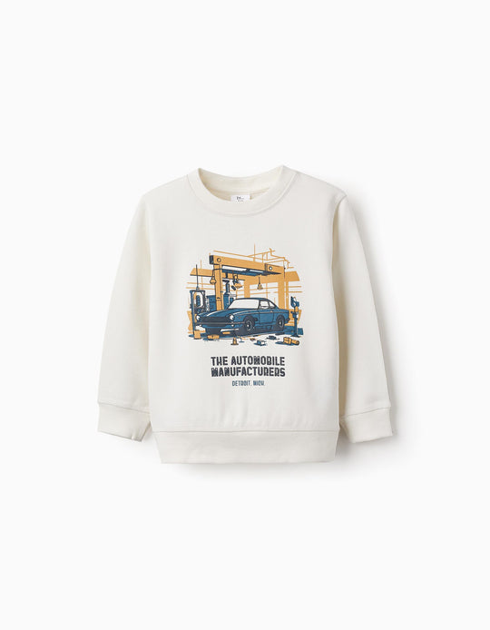 سويت شيرت بفروة للأولاد 'ديترويت' باللون الأبيض