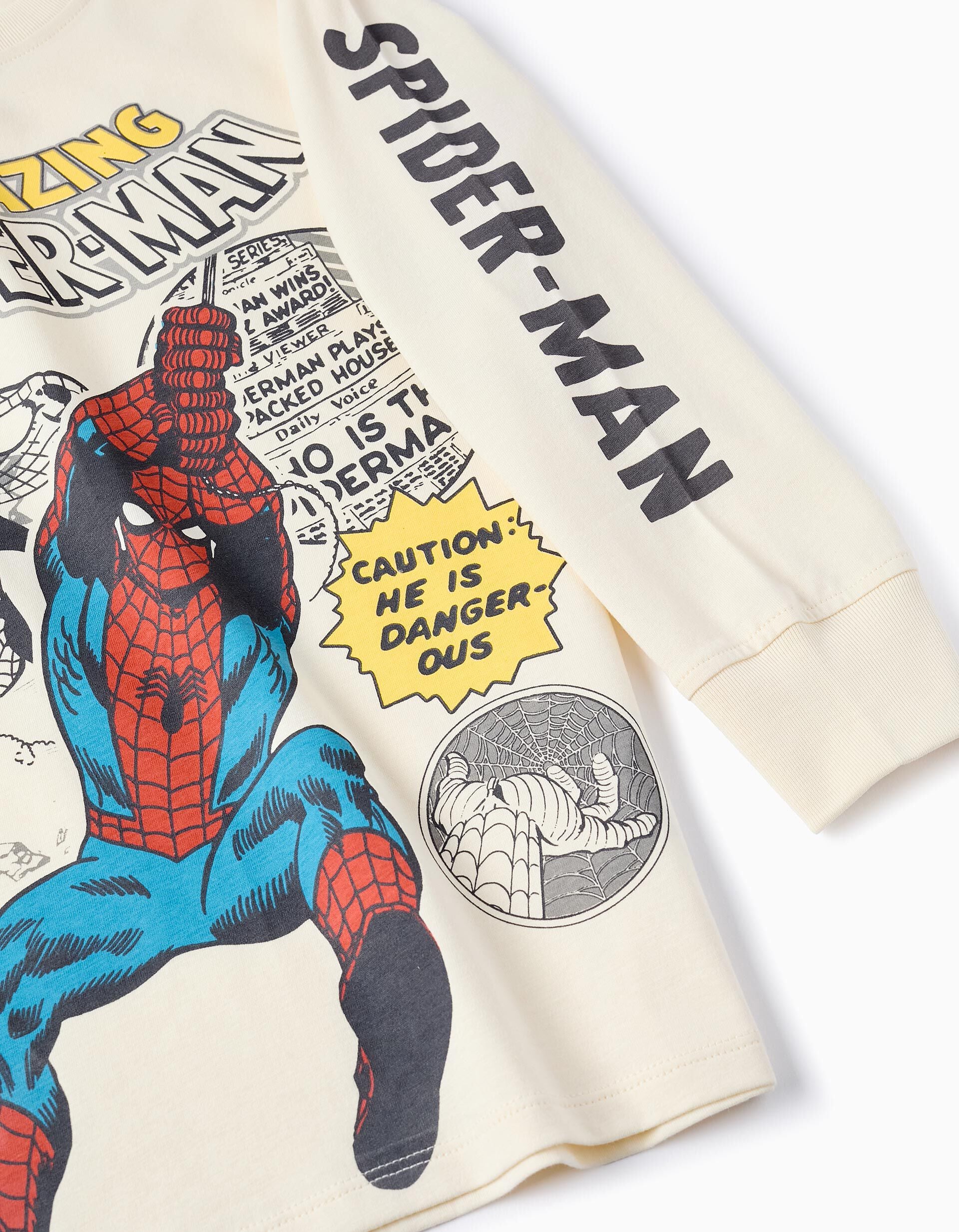 Long Sleeve Cotton T-shirt for Boys 'Spiderman' Beige | Saudi Arabia