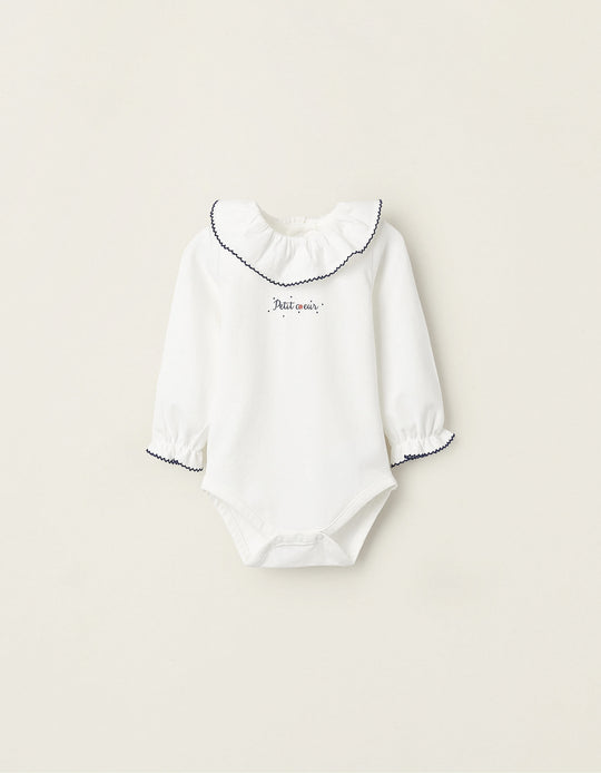 Bodysuit with Ruffles and Lace for Newborn Girls 'Petit Coeur', White