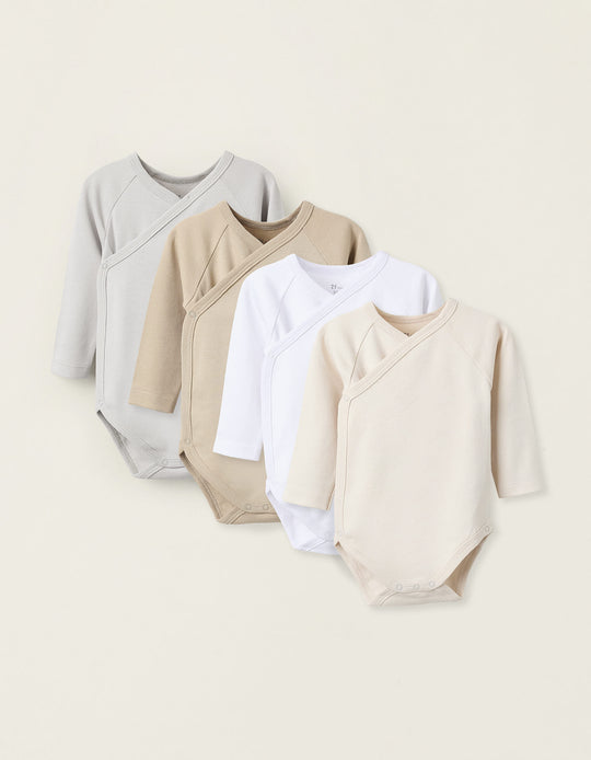 عبوة من 4 بدلات بأكمام طويلة للأطفال باللونين الأبيض والرمادي والبيج