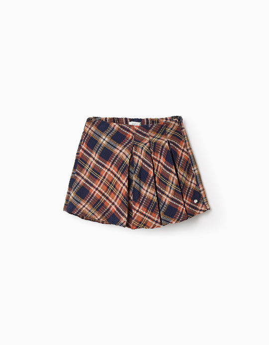 تنورة شورت منقوشة بملمس للبنات 'B&S' باللون البرتقالي/الأزرق/الأصفر