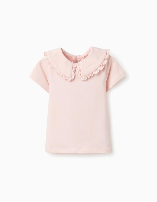 تيشيرت مع ياقة بيتر بان للفتيات الصغيرات، وردي