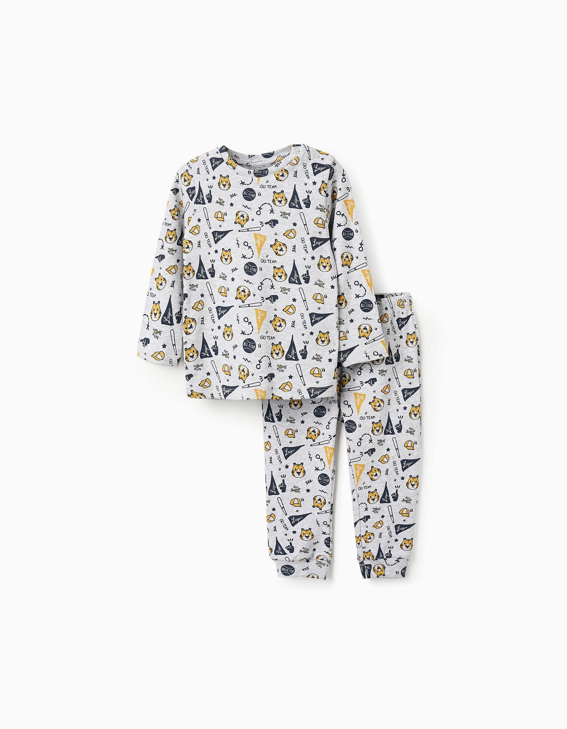 Ribbed Pyjama for Baby Boys 'Tiger' Grey | Saudi Arabia