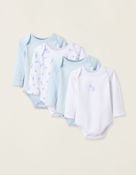 عبوة من 4 بدلات بأكمام طويلة للأطفال "دب" باللونين الأبيض والأزرق