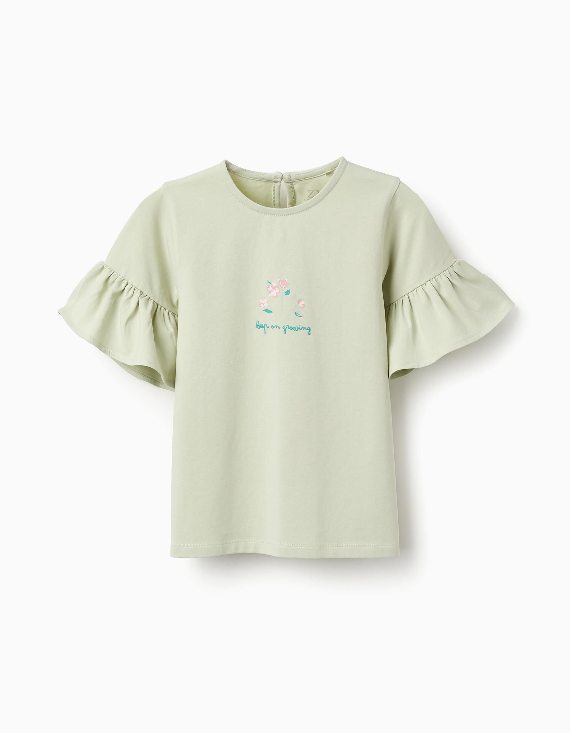 T-shirt with Ruffle Sleeves for Girls Green | Saudi Arabia