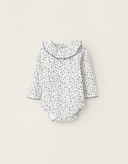 بودي مزهر مع دانتيل للبنات حديثي الولادة باللون الأبيض