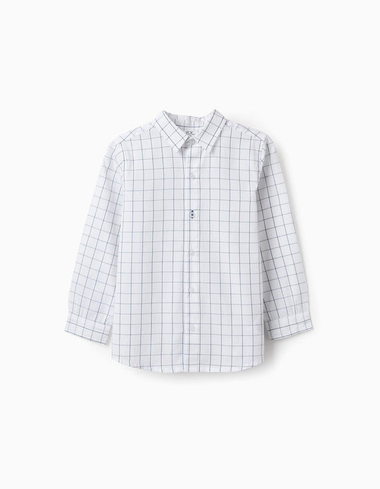 Checked Cotton Shirt for Boys, White