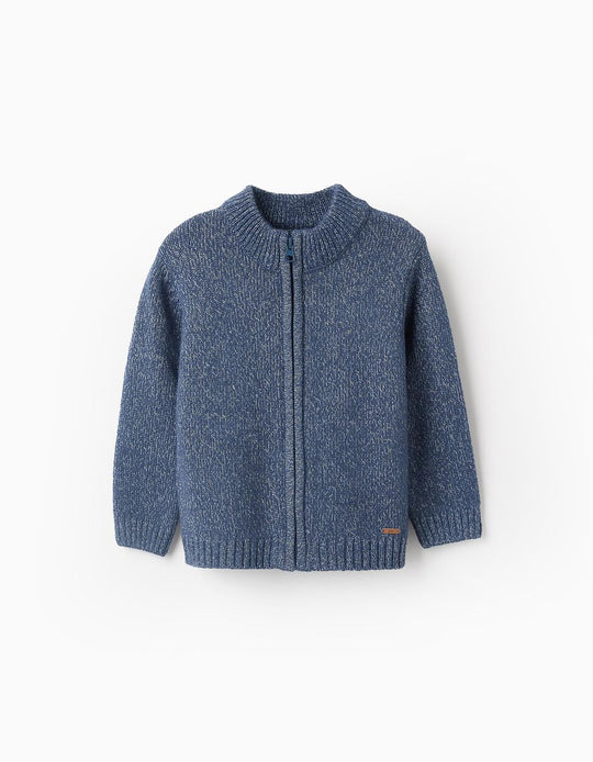 Cardigan with Zipper for Baby Boys, Blue/White