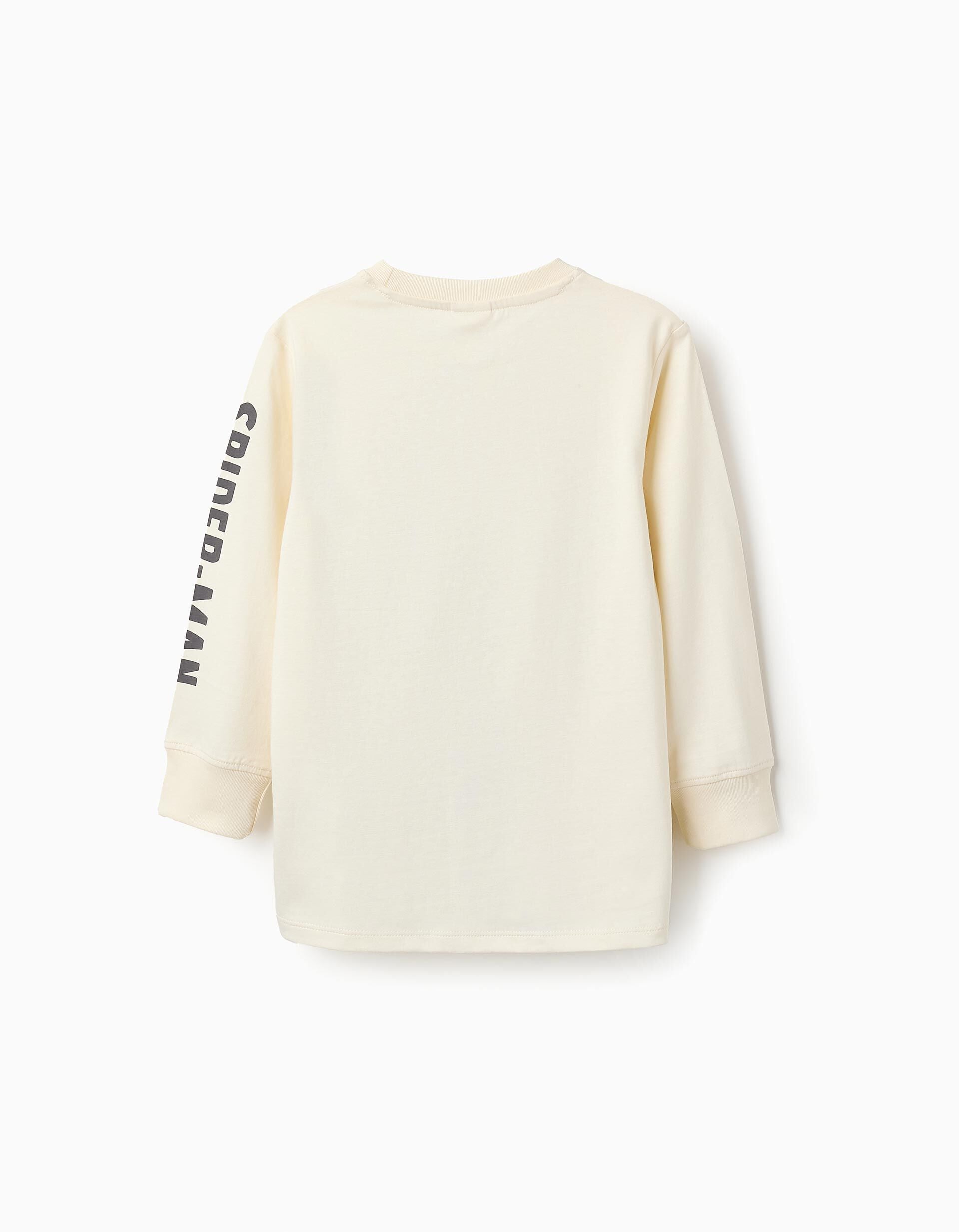 Long Sleeve Cotton T-shirt for Boys 'Spiderman' Beige | Saudi Arabia