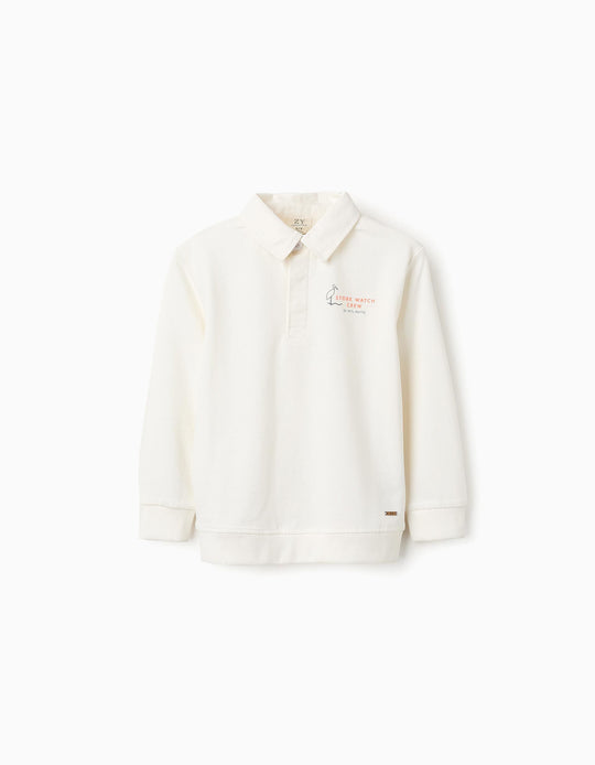 تيشيرت جيرسي سميك للأولاد "اللقلق"، أبيض