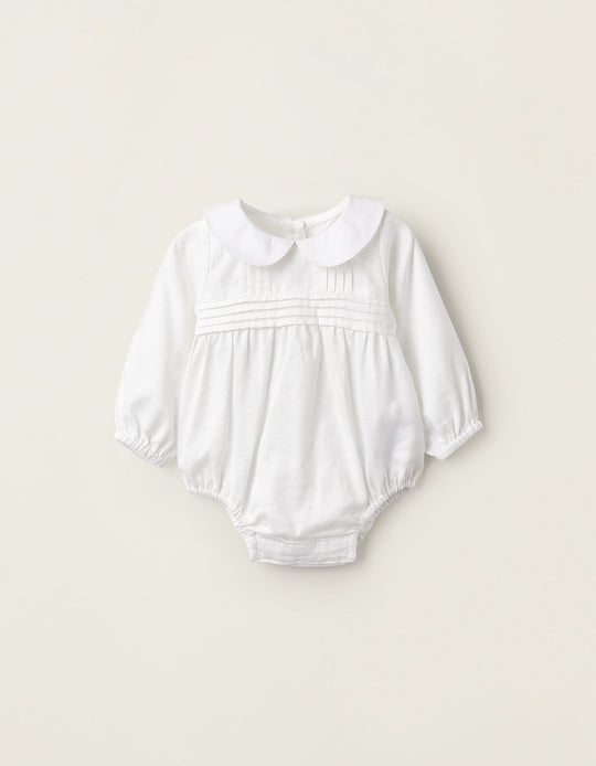 Classic Cotton Bodysuit for Newborn Girls, White
