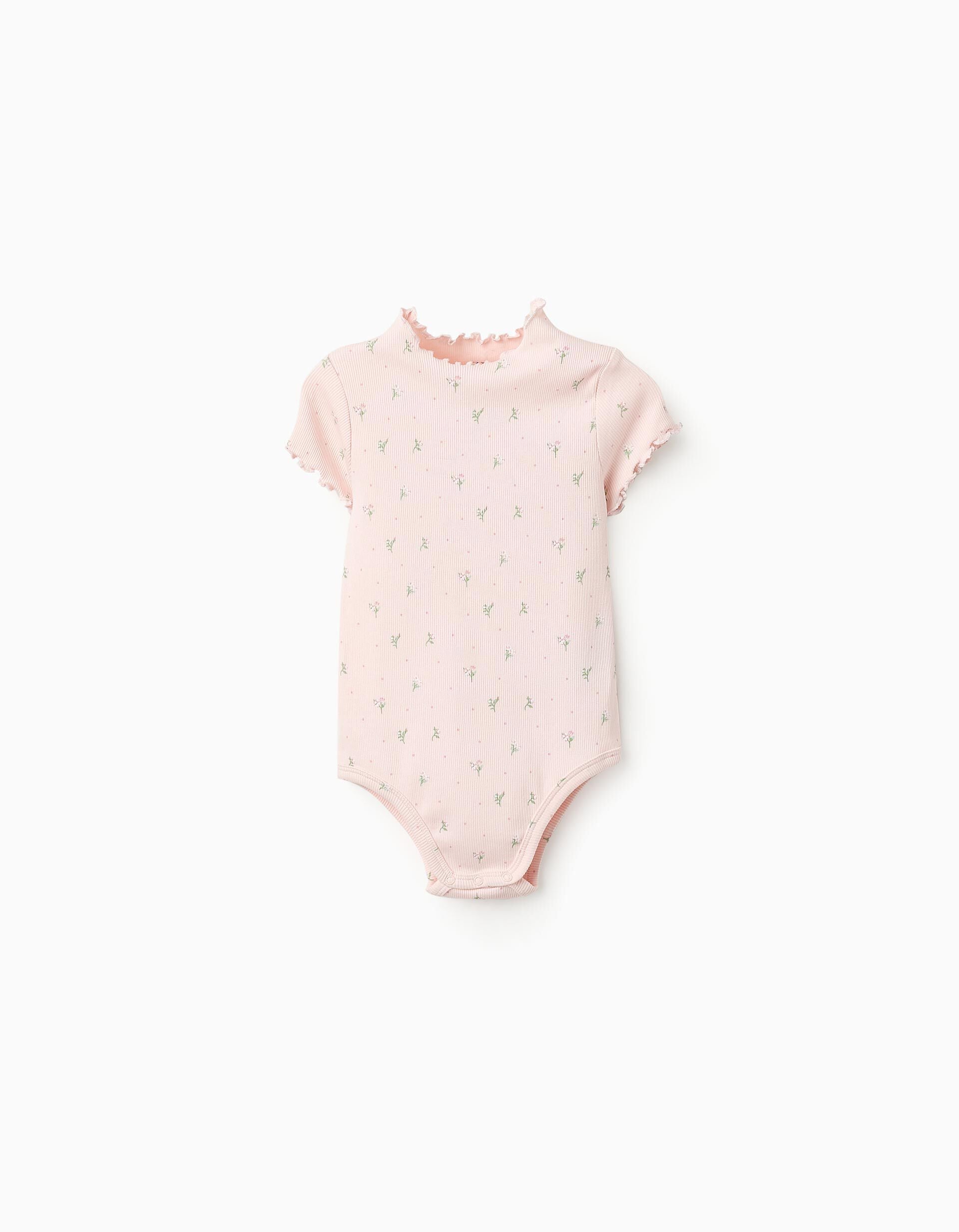 Ribbed Floral Bodysuit for Baby Girls Pink | Saudi Arabia