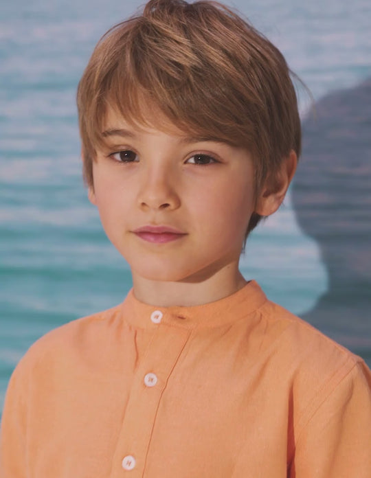 قميص نص كم بياقة ماو للأولاد، برتقالي