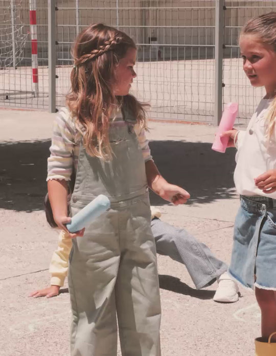 Wide Leg Twill Dungarees For Girls, Light Green