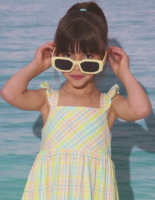 فستان بنقشة مربعات وكشكش للفتيات "B&S"، متعدد الألوان